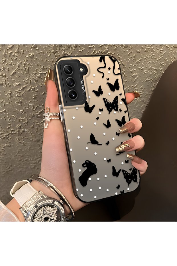 Samsung Galaxy S21 Fe Compatible Case with a Dot and Butterfly Pattern, Suitable for Everyday Use.