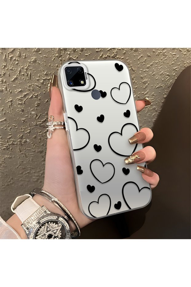 Black Striped Silicone Case Compatible with Realme C15/C25/C25S, Featuring a Simple and Stylish Design.