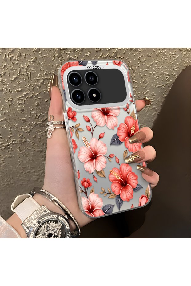 Poco F8 Pro 5g Compatible Pink Large Floral Print Protective Case, Impact Protection.