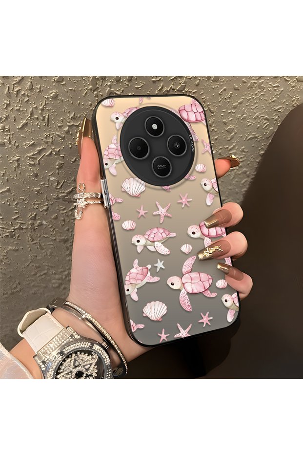 Pink Turtle and Seashell Patterned Silicone Case Compatible with Redmi A4, Featuring a Cute Design.