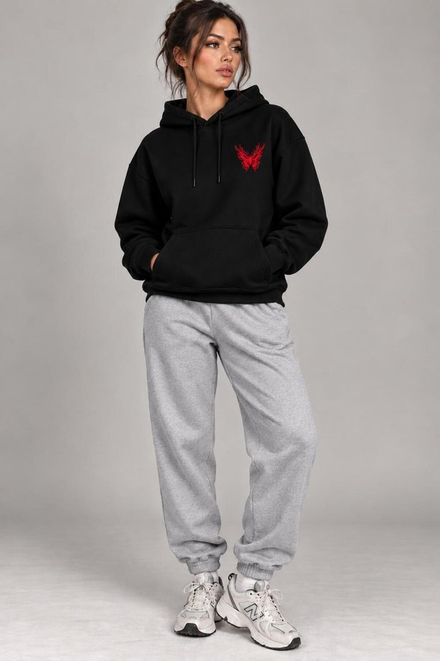 Hoodie Tracksuit 2-Piece Set with Ruffled Top and Bottom, Butterfly Print