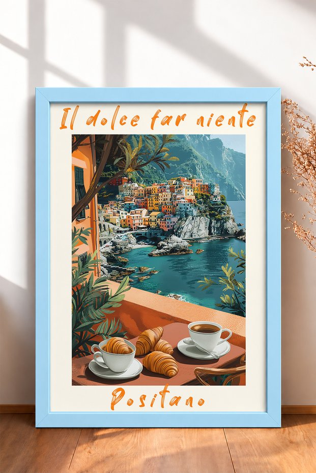 Il Dolce Far Niente Positano Breakfast Framed Painting Italy Poster Wall Decor Itp121