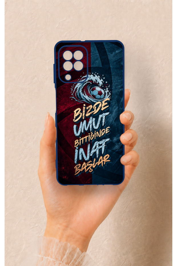 Samsung A22 Compatible Wavy Burgundy and Blue Patterned Silicone Case.