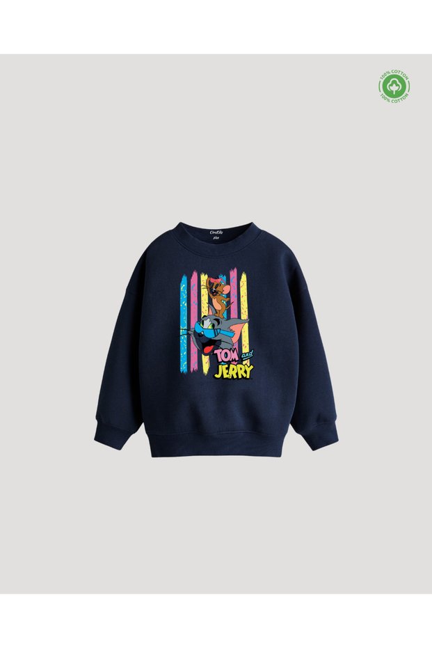 Tom and Jerry Printed 3-Thread Brushed Cotton Children's Sweatshirt