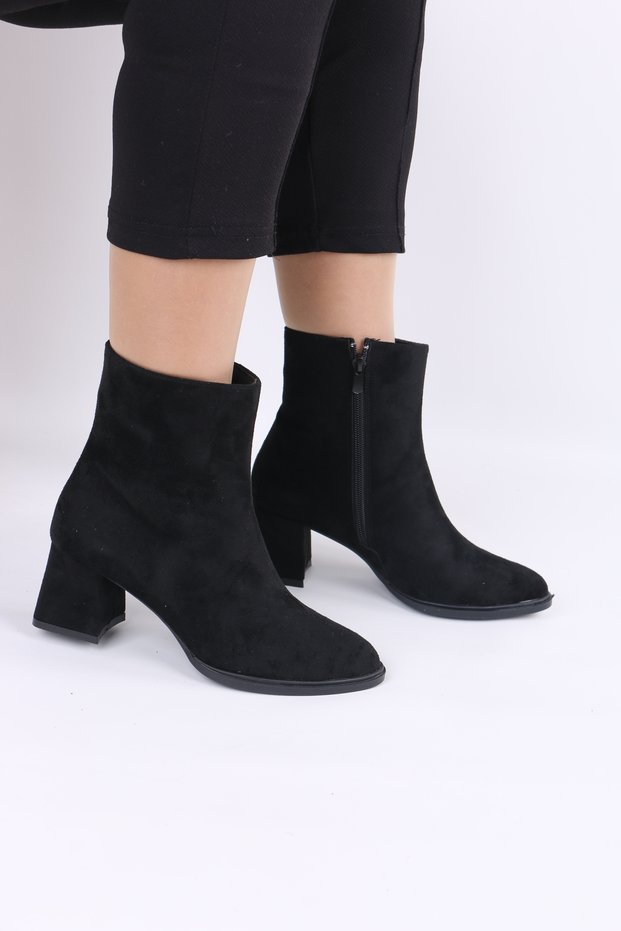 Women's Suede Zippered Ankle Boots with Thick Heels.