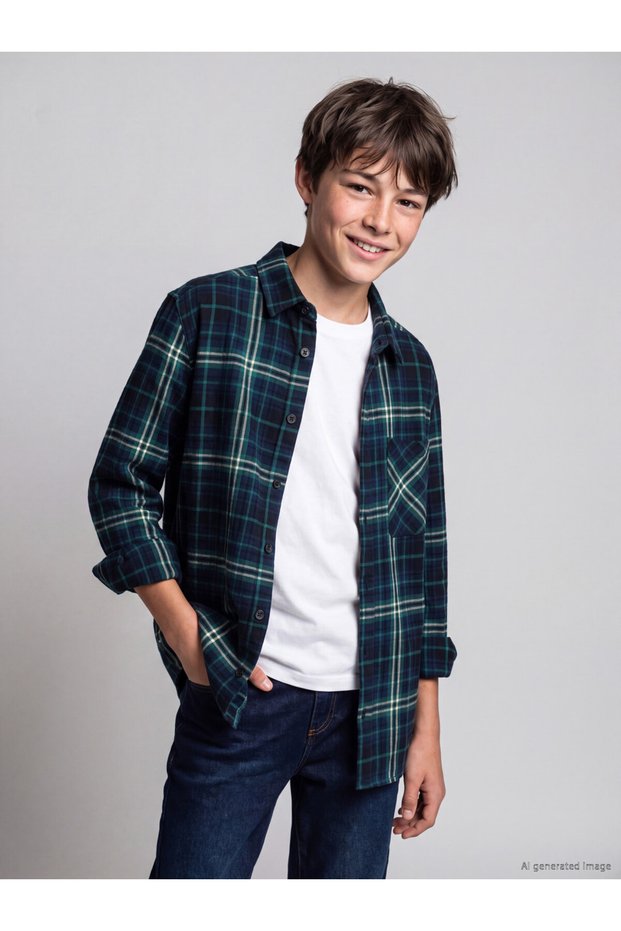 Checkered Embroidered Gabardine Boys' Shirt from Uzg Store for Style Enthusiasts