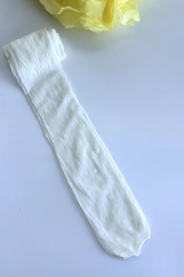 White Muslin Socks with Polka Dot Pattern.