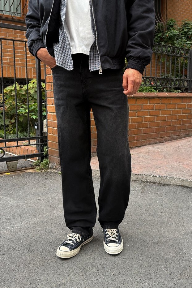 Washed Black Regular Pants 100% Cotton 100%