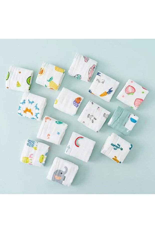 One Size 5pcs Color Random 1pcs/5pcs Baby Face Towel Muslin 6 Layers Cotton Soft Baby Towels Handker