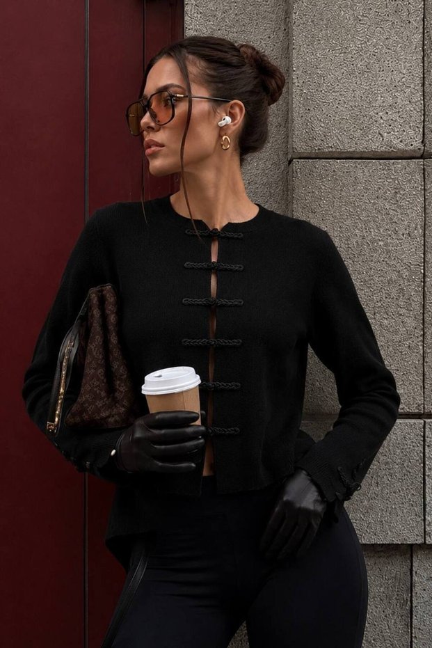 New Season Women's Knit Cardigan with Accessory Details and a Round Neck, 52121065.