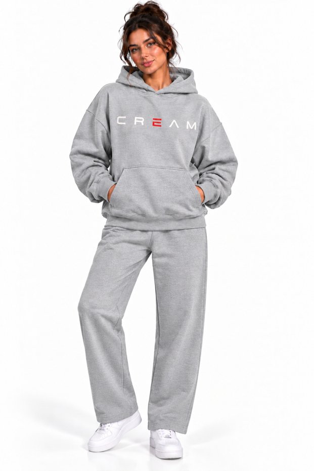 Cream Baskili Oversized Hoodie Sweatshirt with Hood and Kangaroo Pocket, Premium Thick Winter Fabric.