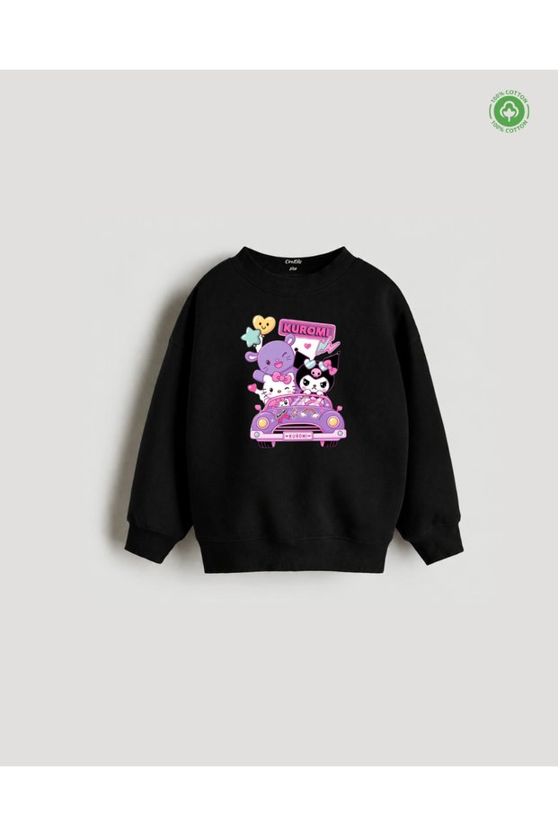 Kuromi Printed 3-Thread Brushed Cotton Girls' Sweatshirt