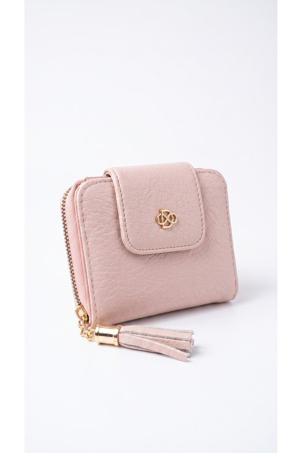 Women's Mini Multi-Compartment Zippered Cardholder Wallet with Tassel Detail.