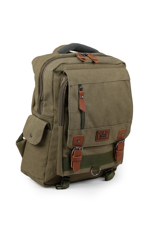 Medium Size 37 cm Canvas Waterproof Fabric School Travel Backpack Khaki U577