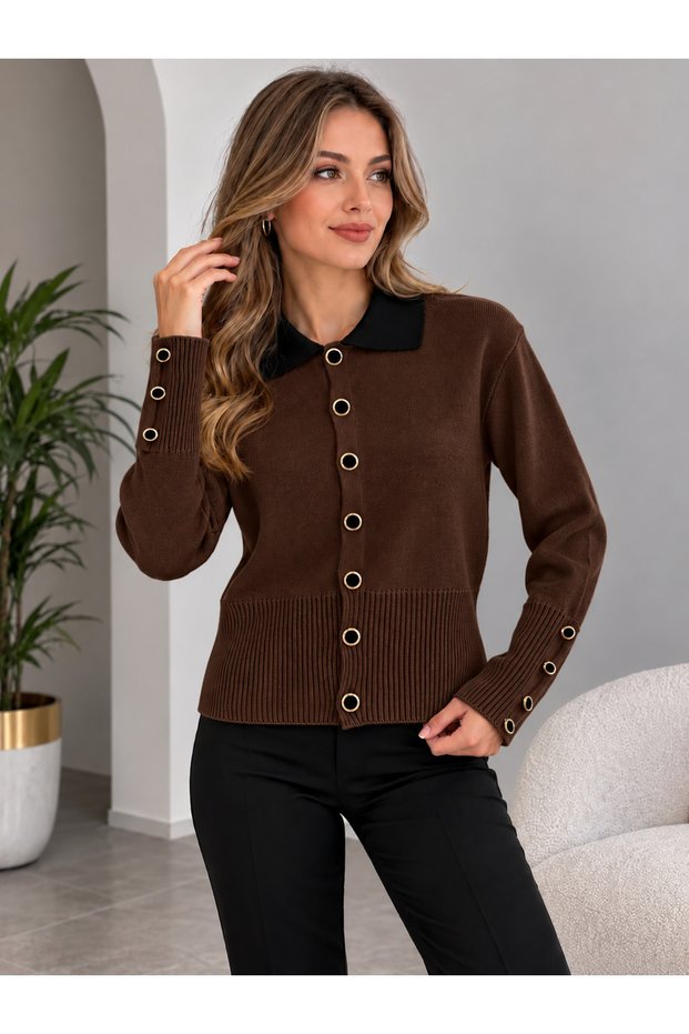 Women's Button-Down Shirt Collar Knit Cardigan