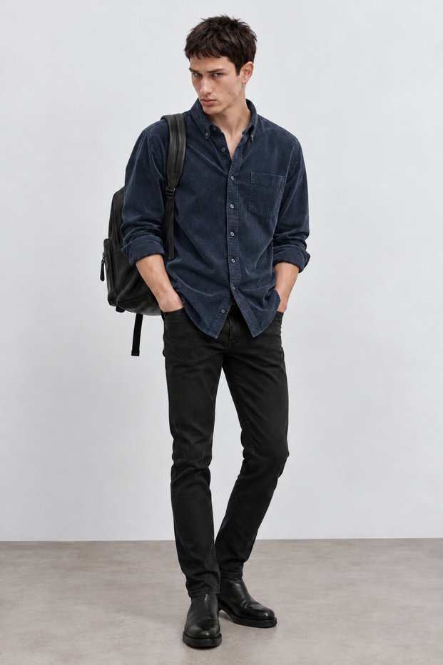Slim Corduroy Regular Men's Shirt | Mew124814-01