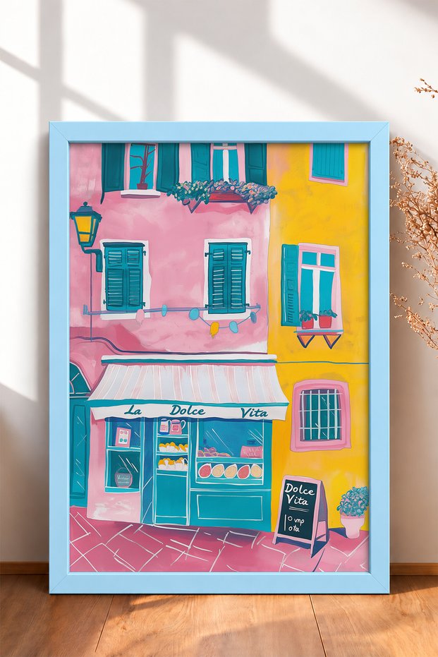 La Dolce Vita Turquoise Framed Poster, Italy Poster, Wall Decor, Itp155.