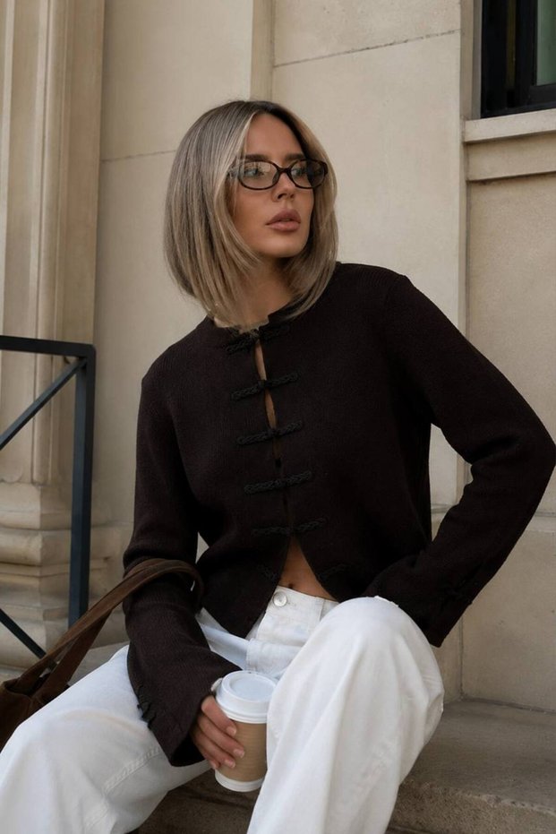 New Season Women's Knit Cardigan with Accessory Details and a Round Neck, 52121065.