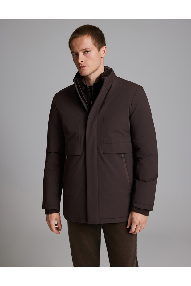 Dark Brown Stand-Up Collar Coat 50330215-Vr084
