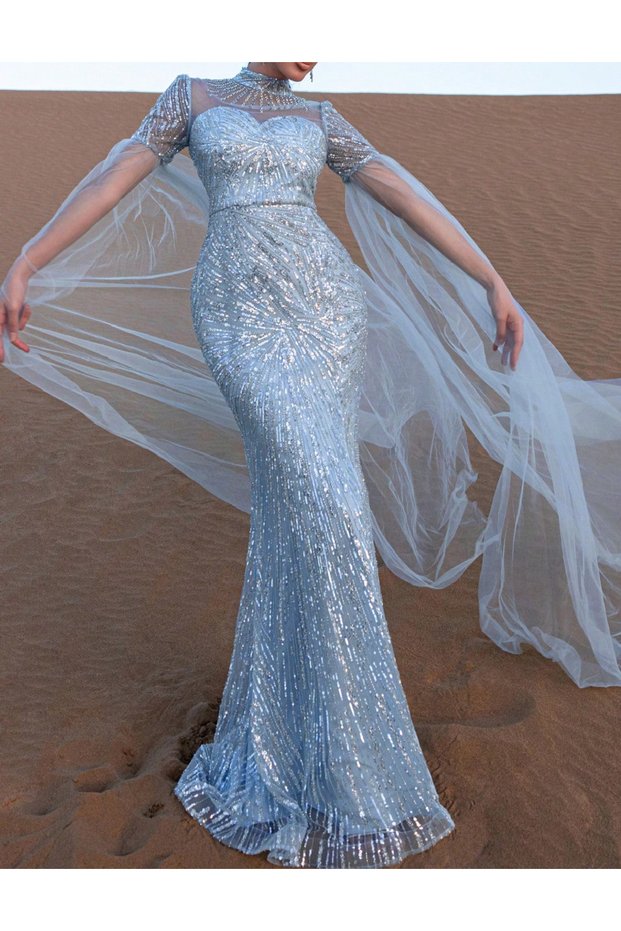 Rochie lunga, albastru deschis