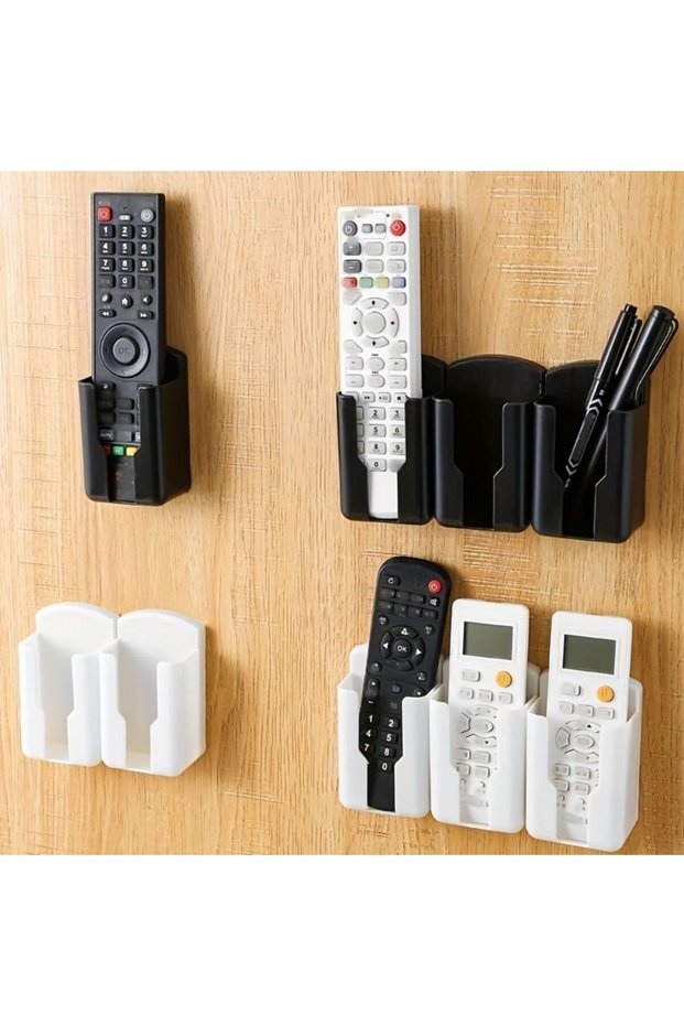 White 5pcs Plastic Wall Mounted Remote Control Holders Space Saving Organizer