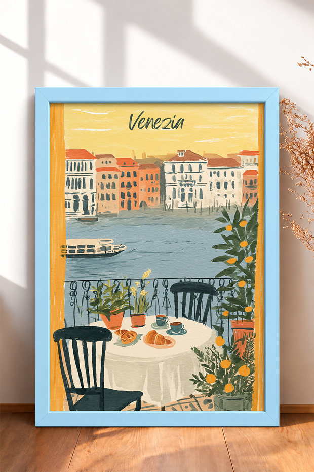 Venice, Written Palace, Scenic Breakfast, Framed Painting, Italy Poster, Wall Decor, Itn022.