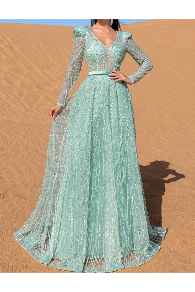 Rochie lunga, albastru deschis