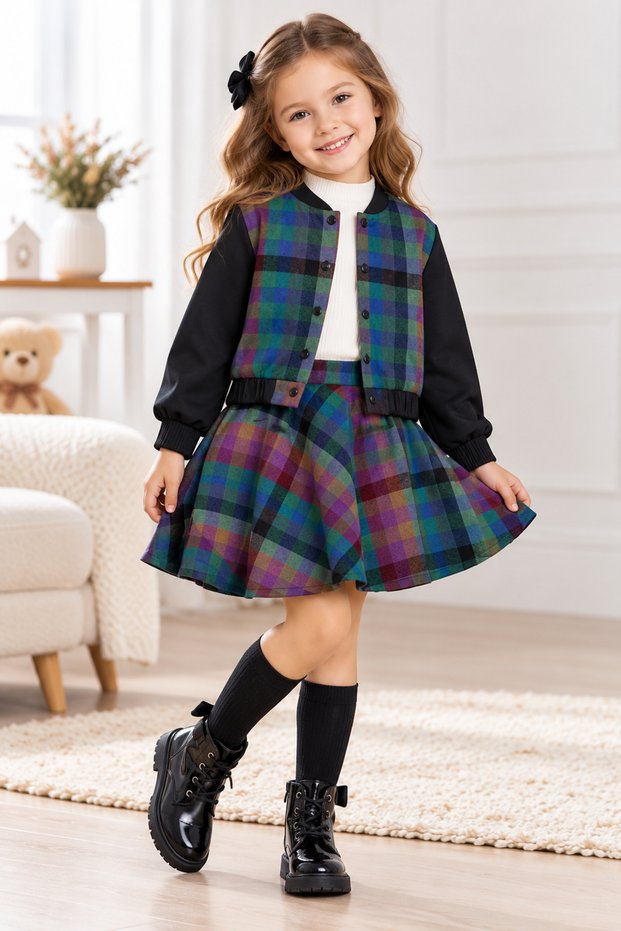 Girls' 3-Piece Jacket, Blouse, and Skirt Set.