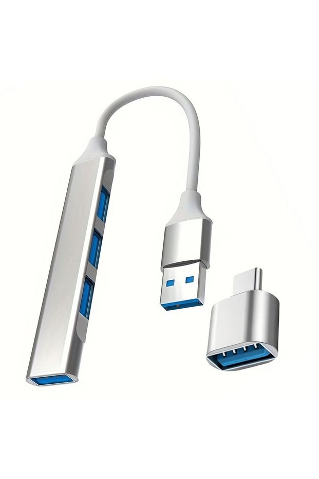 محول USB A أنثى إلى USB C رمادي اللون، موزع أربعة في واحد للأجهزة