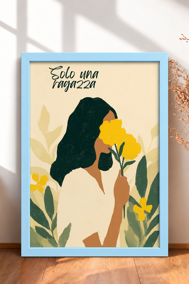 Solo Una Ragazza, Floral-Patterned Woman in a Framed Painting, Italy Poster, Wall Decor, Itn003.