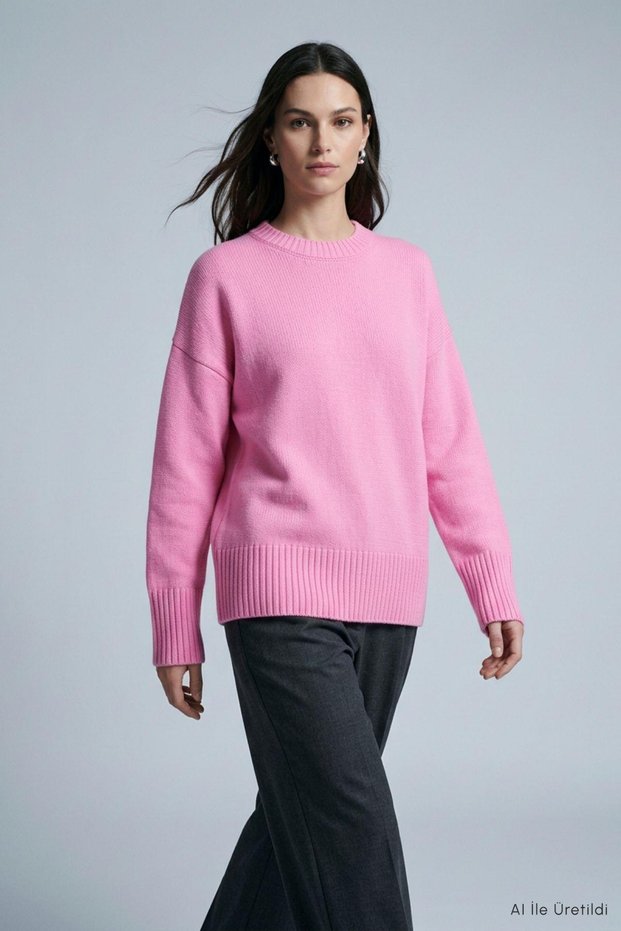 Crew Neck Oversized Knit Sweater 2521 Pink