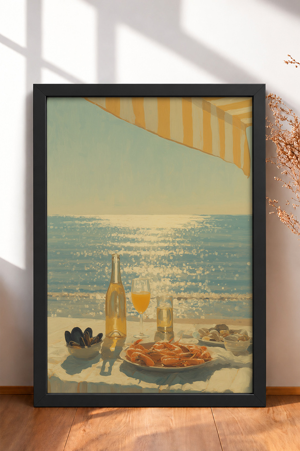 Seafood Feast under the Tent – Framed Poster, Italy, Living Room, Kitchen, Wall Decor, Itn019.