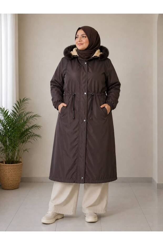 Detachable Hooded Oversized Wool-Lined Hijab Coat