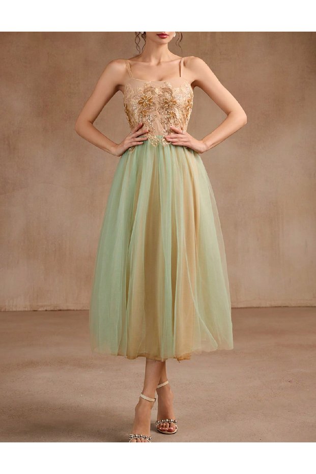 Rochie medie, crem/verde