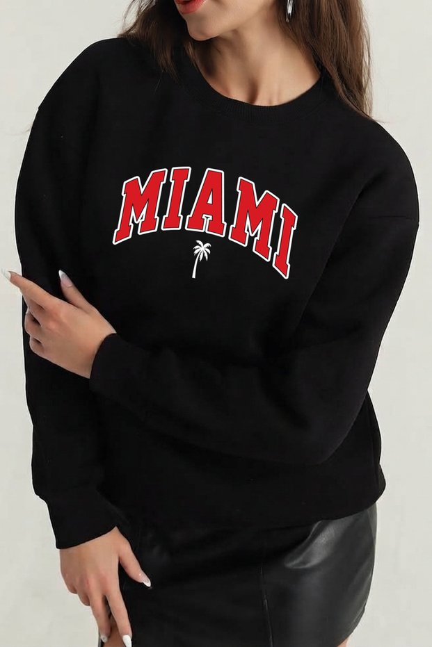Unisex Miami Printed Crew Neck Sweatshirt