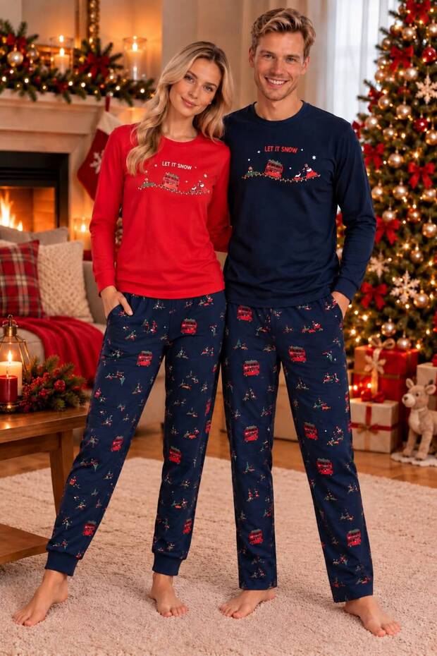 Women's Christmas/New Year Pajama Set, with Socks as a Gift, Perfect for Couples.