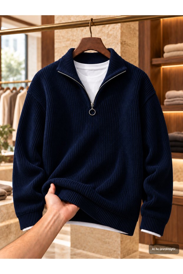 Men's Stand Collar Thessaloniki Ribbed Knit Sweater