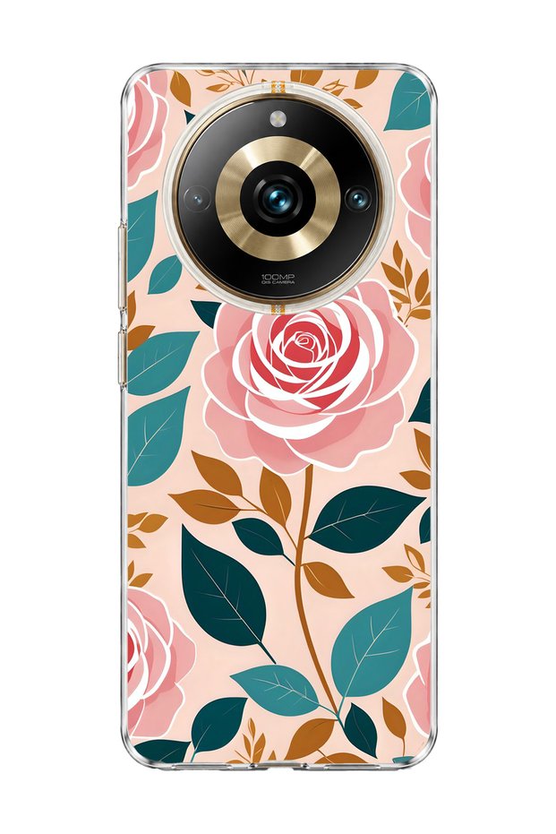 Pink Rose Petal Printed Transparent Phone Case Compatible with Realme 11 Pro.