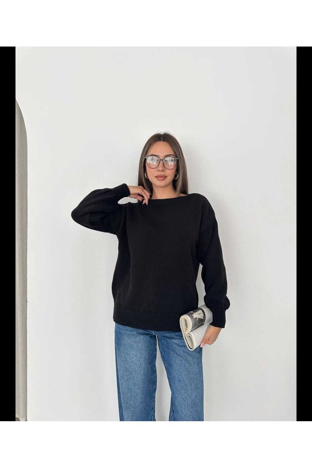 Women's Boat Neck Plain Knit Off Shoulder Comfortable Fit Long Sleeve Basic Knitwear Sweater