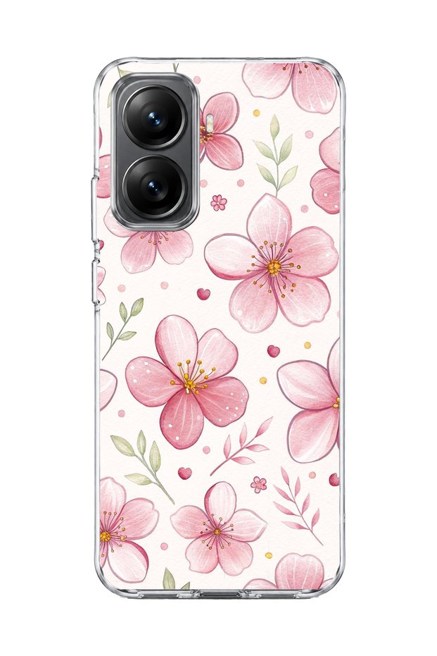 Pink Cherry Blossom Print Transparent Phone Case Compatible with Poco X7 Pro.