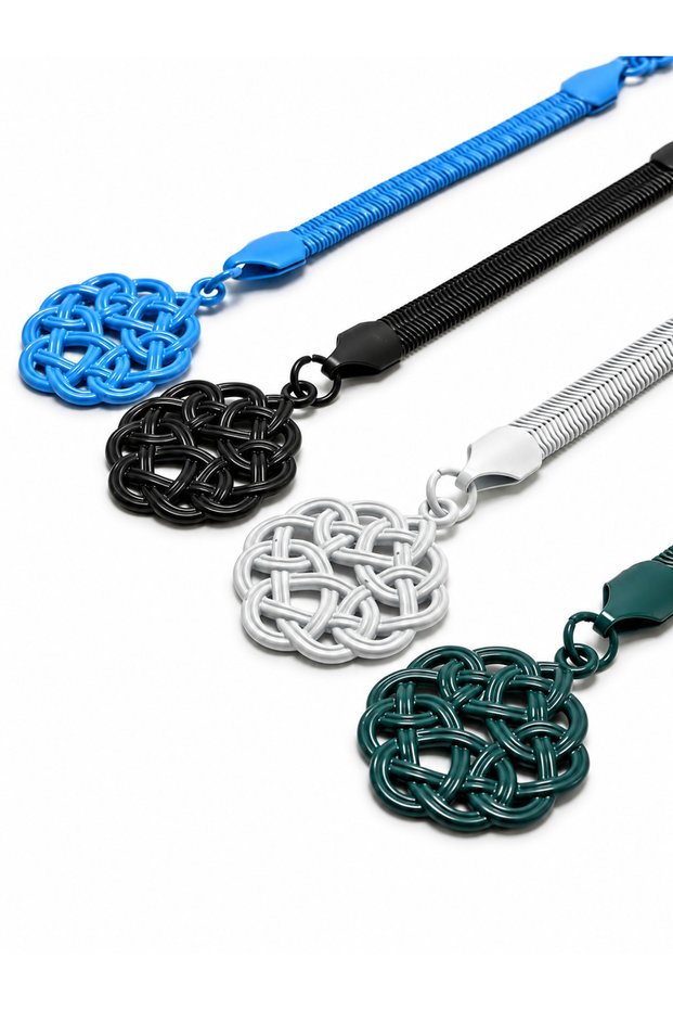 Set of 4 Enamel Kazaz Prayer Beads with Tassel, Fishbone Chain, and Knitted Pattern, Colorful Prayer Bead Accessory.