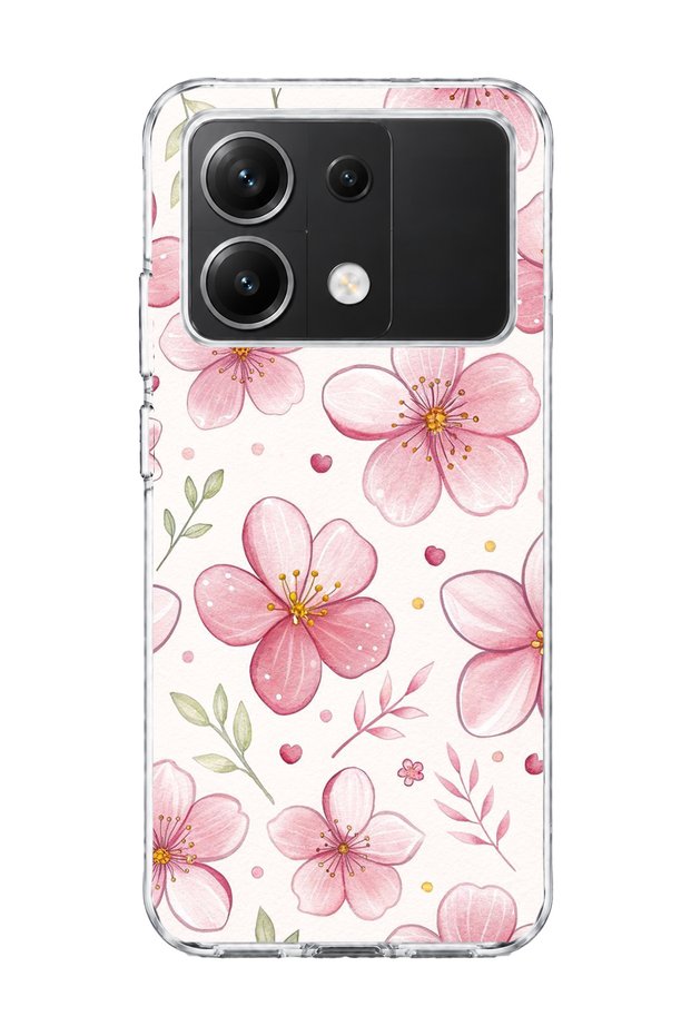 Pink Cherry Blossom Printed Transparent Phone Case Compatible with Poco X6.