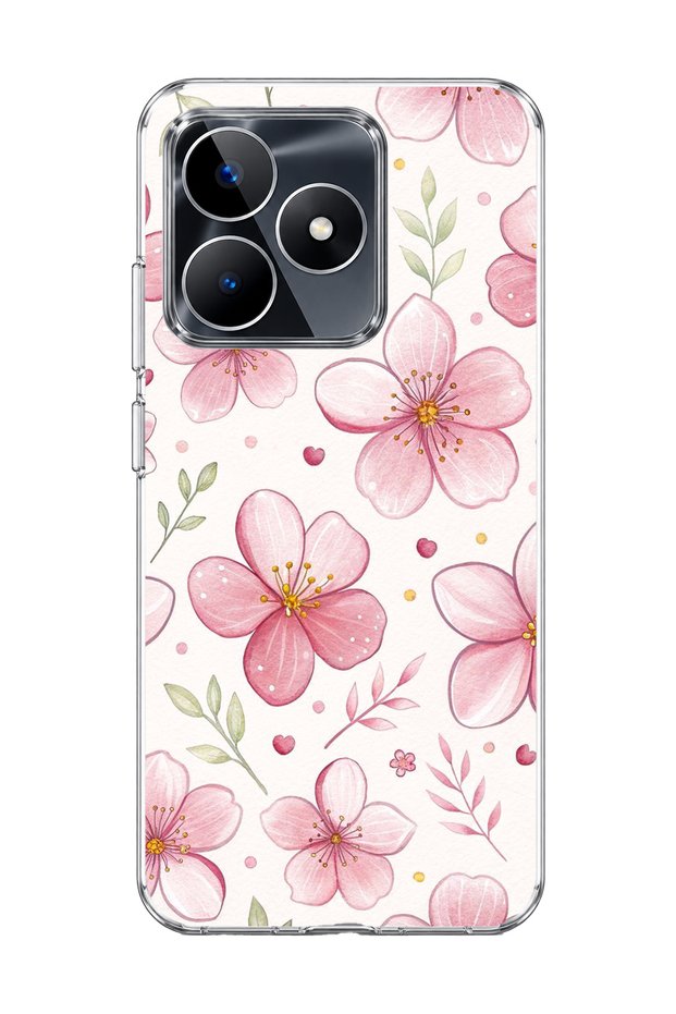 Pink Cherry Blossom Printed Transparent Phone Case Compatible with Realme C53.