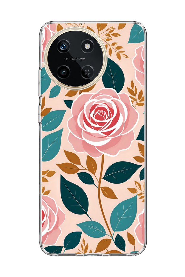 Realme 11 4g Compatible Pink Rose Petal Printed Transparent Phone Case.