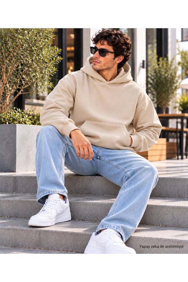 Men's Basic Hooded Sweatshirt - Loose Fit, Comfortable, with Kangaroo Pocket, Cotton Sweatshirt.