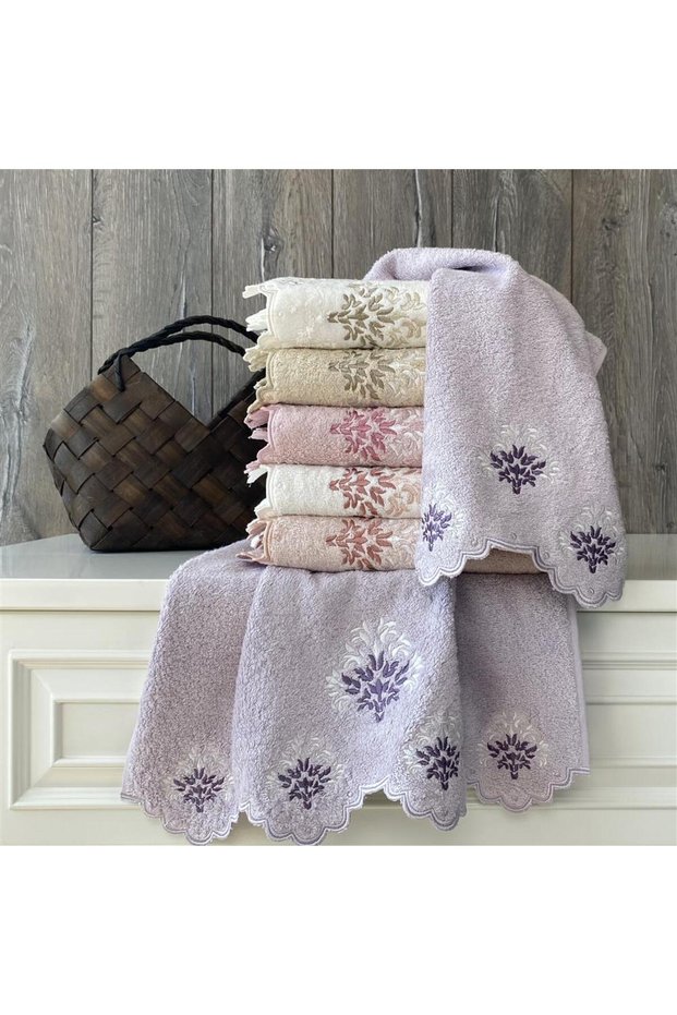 (Set of 6) Premium 3D Embroidered Bamboo, Special Boxed, 50X90Cm. DIY Hand Towel Set (70% Bamboo, 30% Cotton)