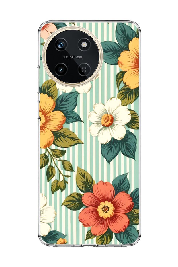 Realme 11 4g Compatible Retro Striped Floral Print Transparent Phone Case.