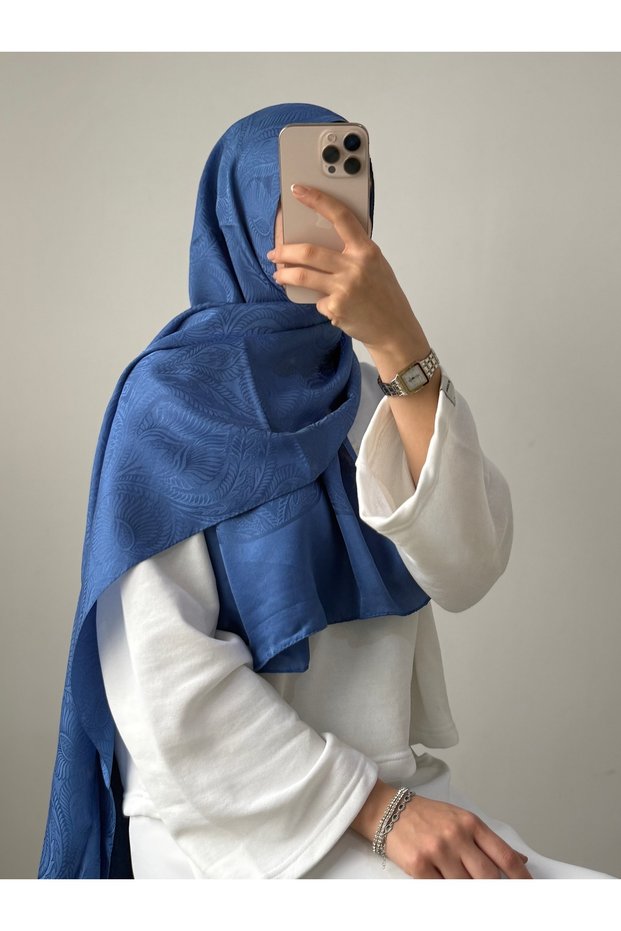 Şehrazat Patterned Jacquard Shawl - Indigo