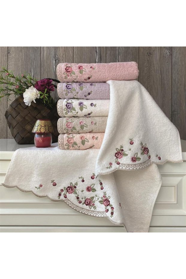 (Set of 6) Premium 3D Embroidered Bamboo, Special Boxed, 50X90Cm. DIY Hand Towel Set (70% Bamboo, 30% Cotton)