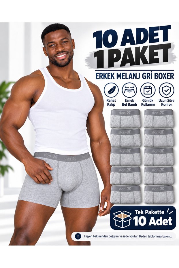 | Men's Original Fit Cotton Lycra Boxer Shorts, 10-Pack, Melange Grey (10 Pieces).